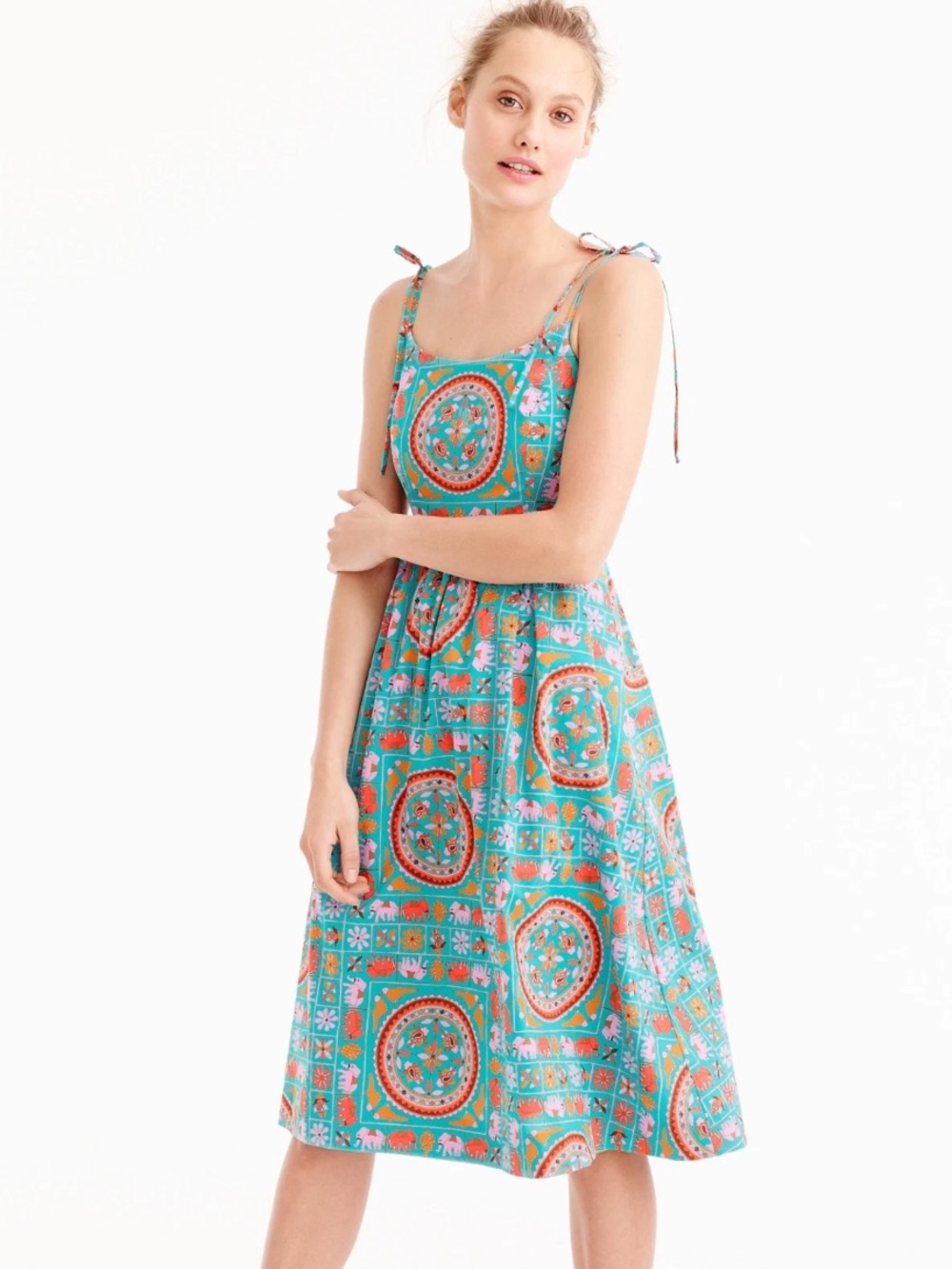 Drake's x J.Crew 14 tie-shoulder dress in tiled elephant print midi cotton lined